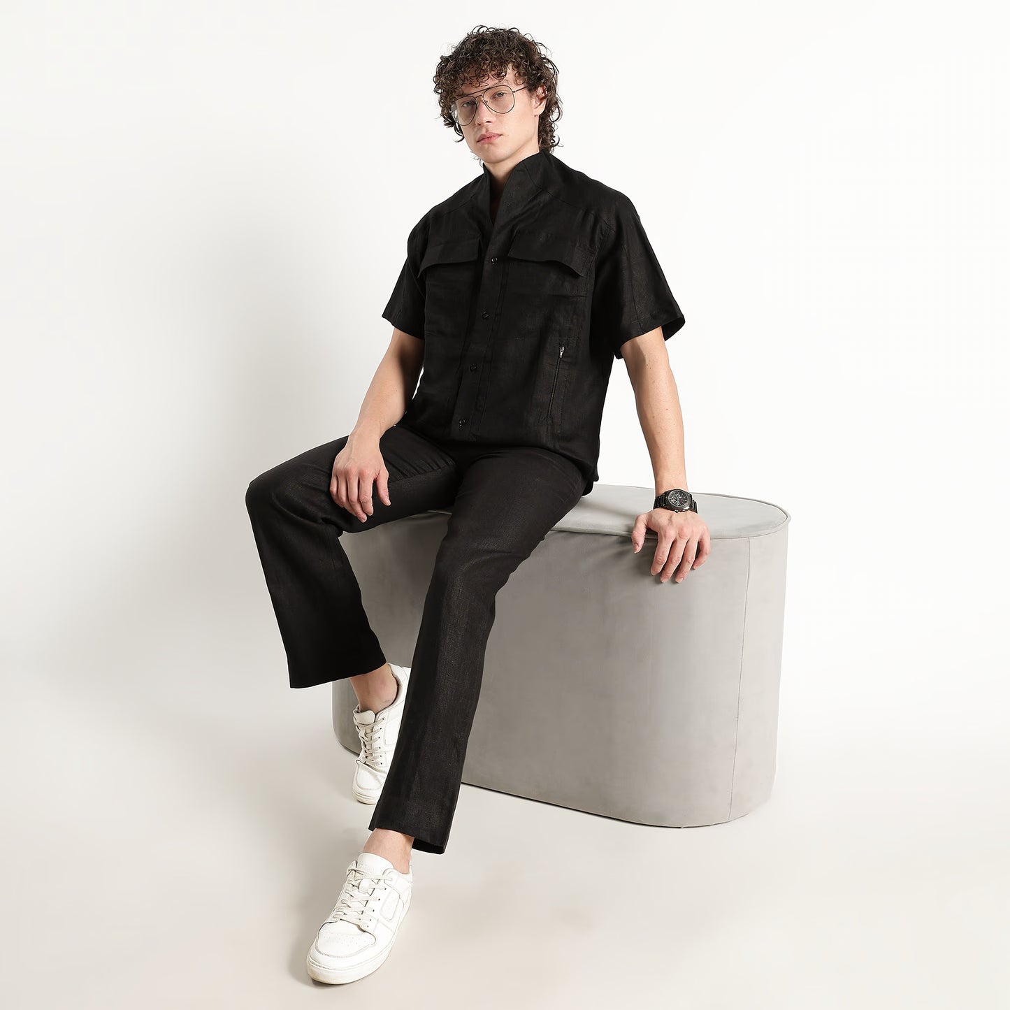 SAN – Premium Sculpted Stand Collar Linen Shirt – Noiré