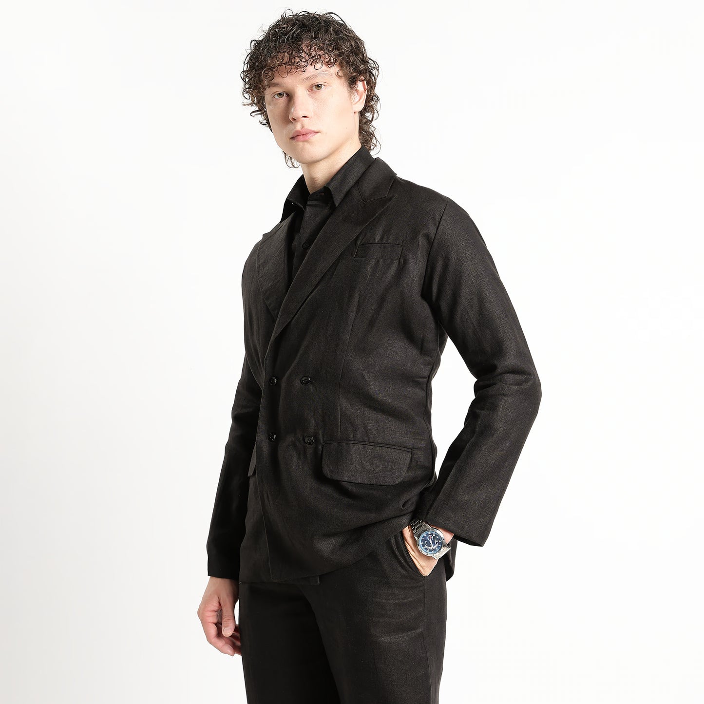 Valen – Luxury Double-Breasted 25 Lea Pure Linen Blazer – Noiré