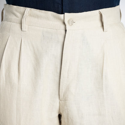 Busan – Luxury Pleated Straight Fit Pure Linen Trousers – Tuscany