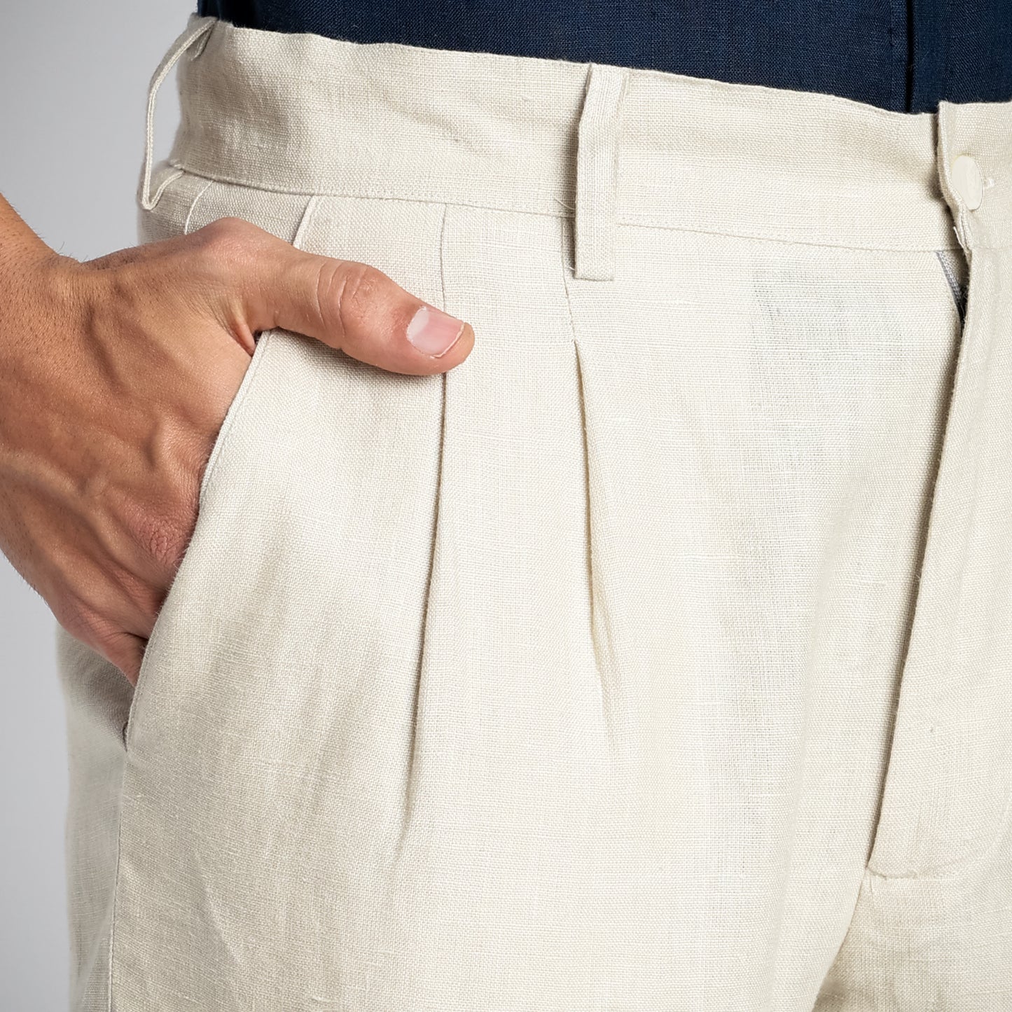 Busan – Luxury Pleated Straight Fit Pure Linen Trousers – Tuscany