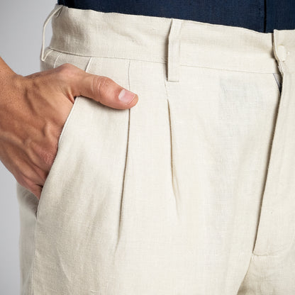 Busan – Luxury Pleated Straight Fit Pure Linen Trousers – Tuscany