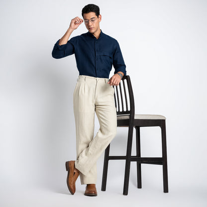 Busan – Luxury Pleated Straight Fit Pure Linen Trousers – Tuscany