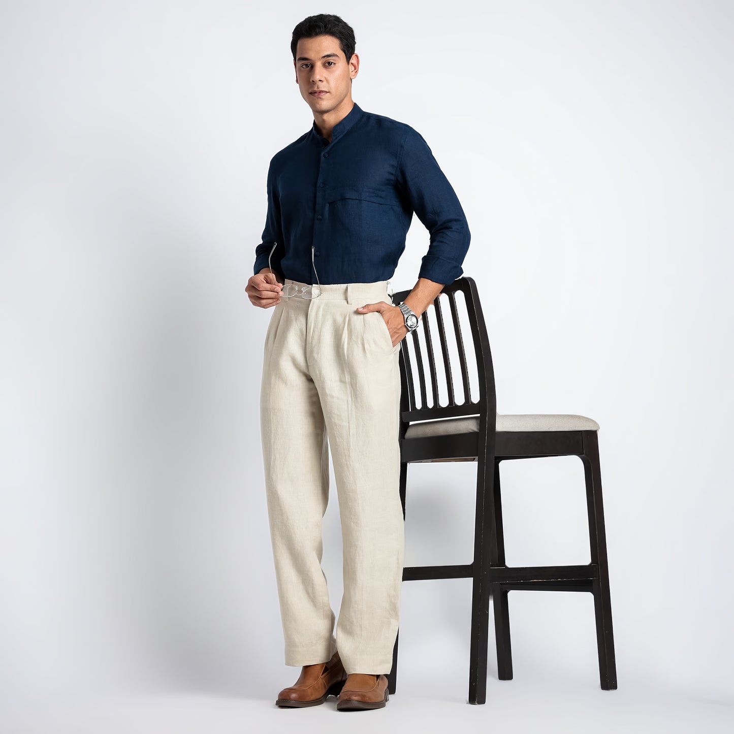 Busan – Luxury Pleated Straight Fit Pure Linen Trousers – Tuscany