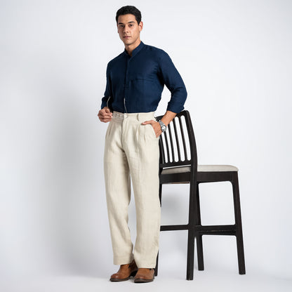 Busan – Luxury Pleated Straight Fit Pure Linen Trousers – Tuscany