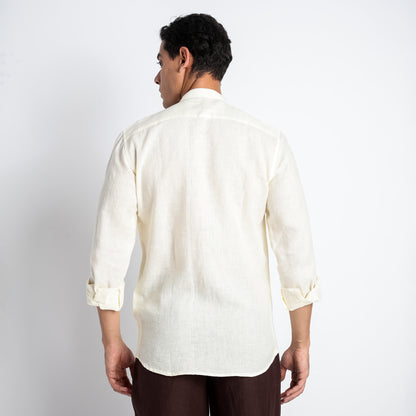 Odin - Korean Luxury Men's Band Collar Stylized Shirt - Butter