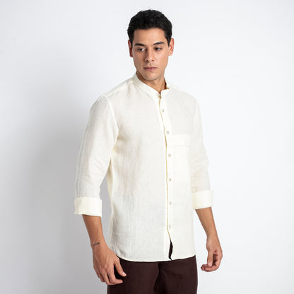 Odin - Korean Luxury Men's Band Collar Stylized Shirt - Butter