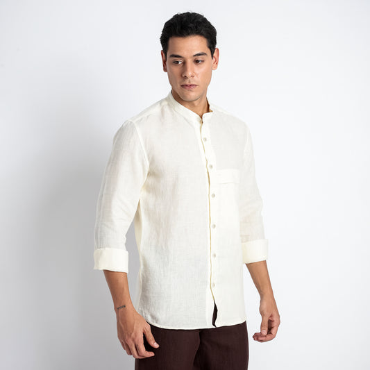 Odin - Korean Luxury Men's Band Collar Stylized Shirt - Butter