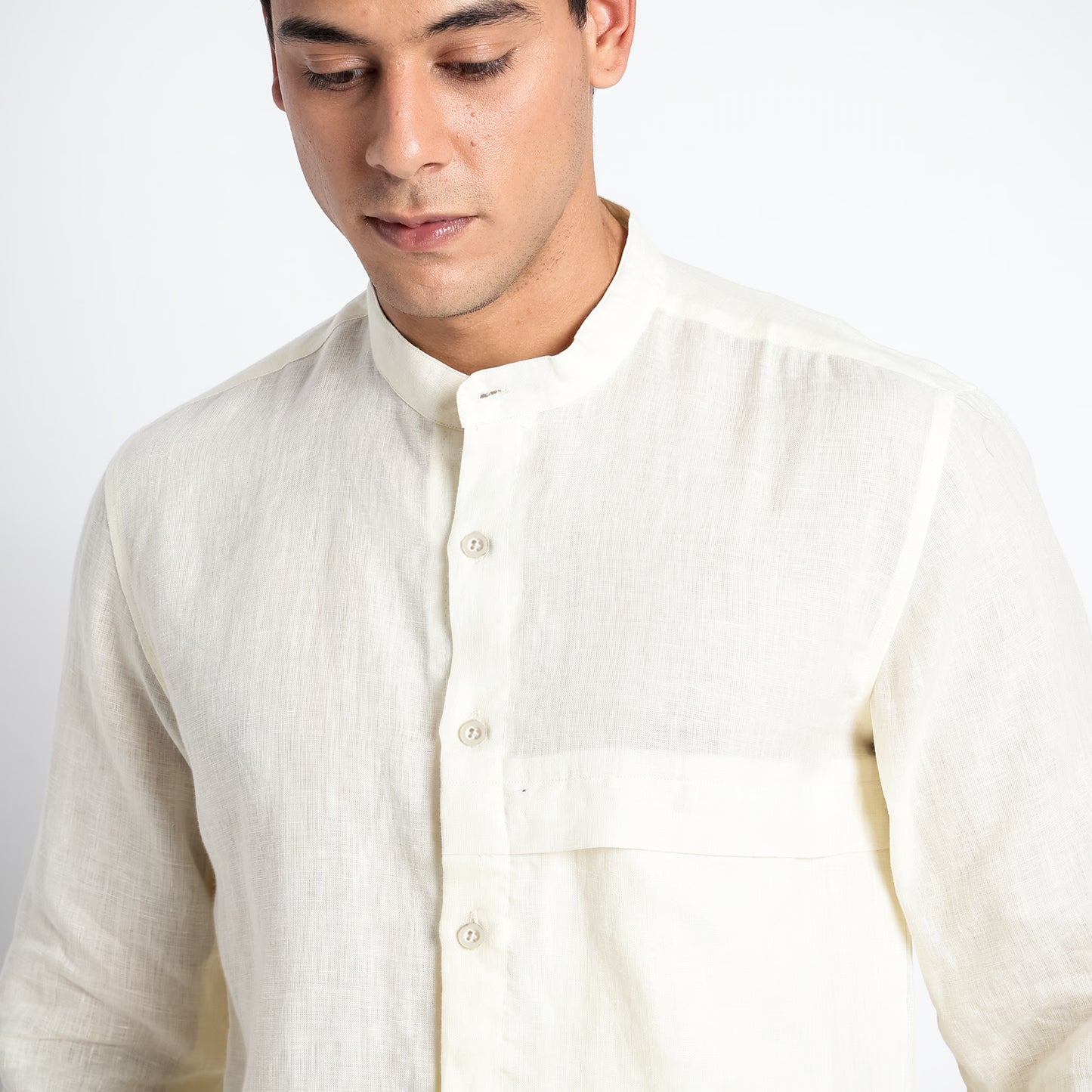 Odin - Korean Luxury Men's Band Collar Stylized Shirt - Butter