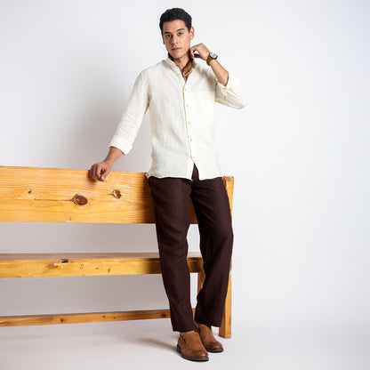 Odin - Korean Luxury Men's Band Collar Stylized Shirt - Butter