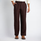 Busan – Luxury Pleated Straight Fit Pure Linen Trousers – Coffee