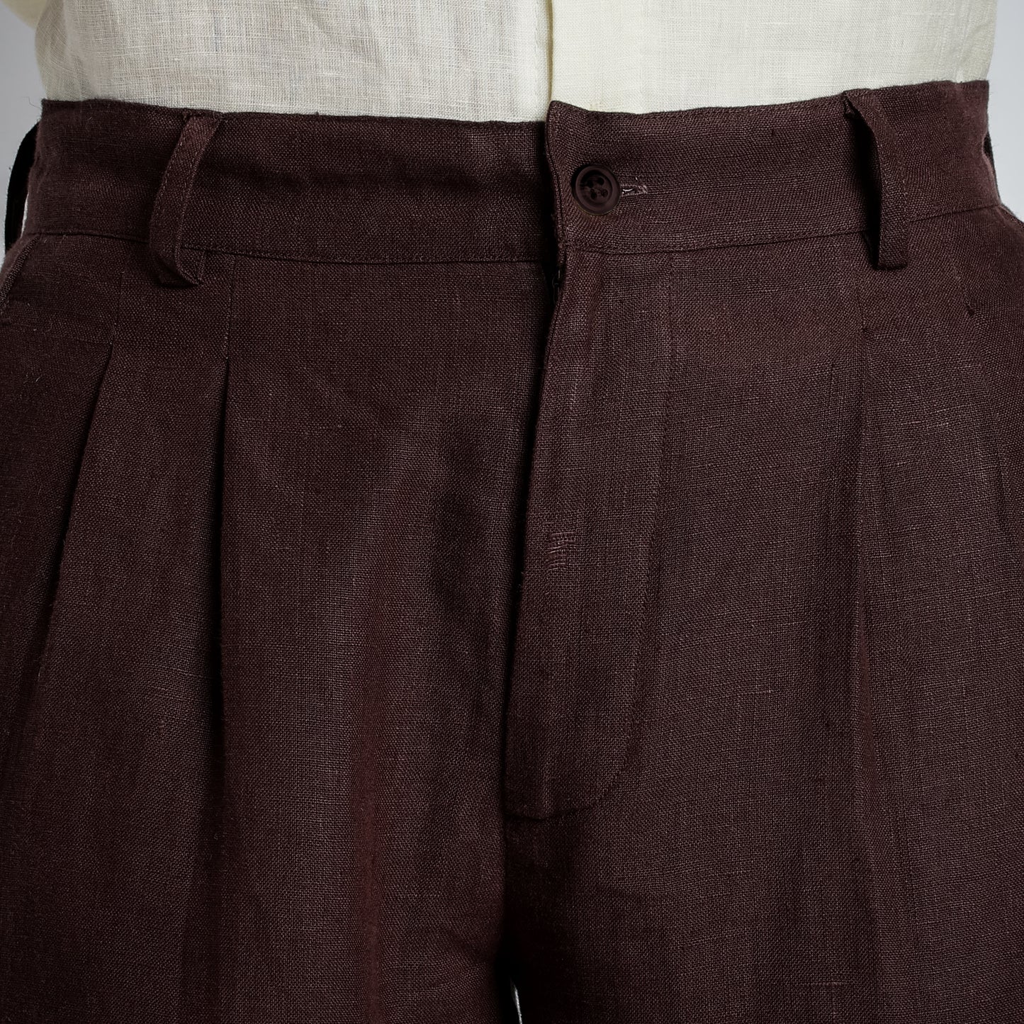 Busan – Luxury Pleated Straight Fit Pure Linen Trousers – Coffee