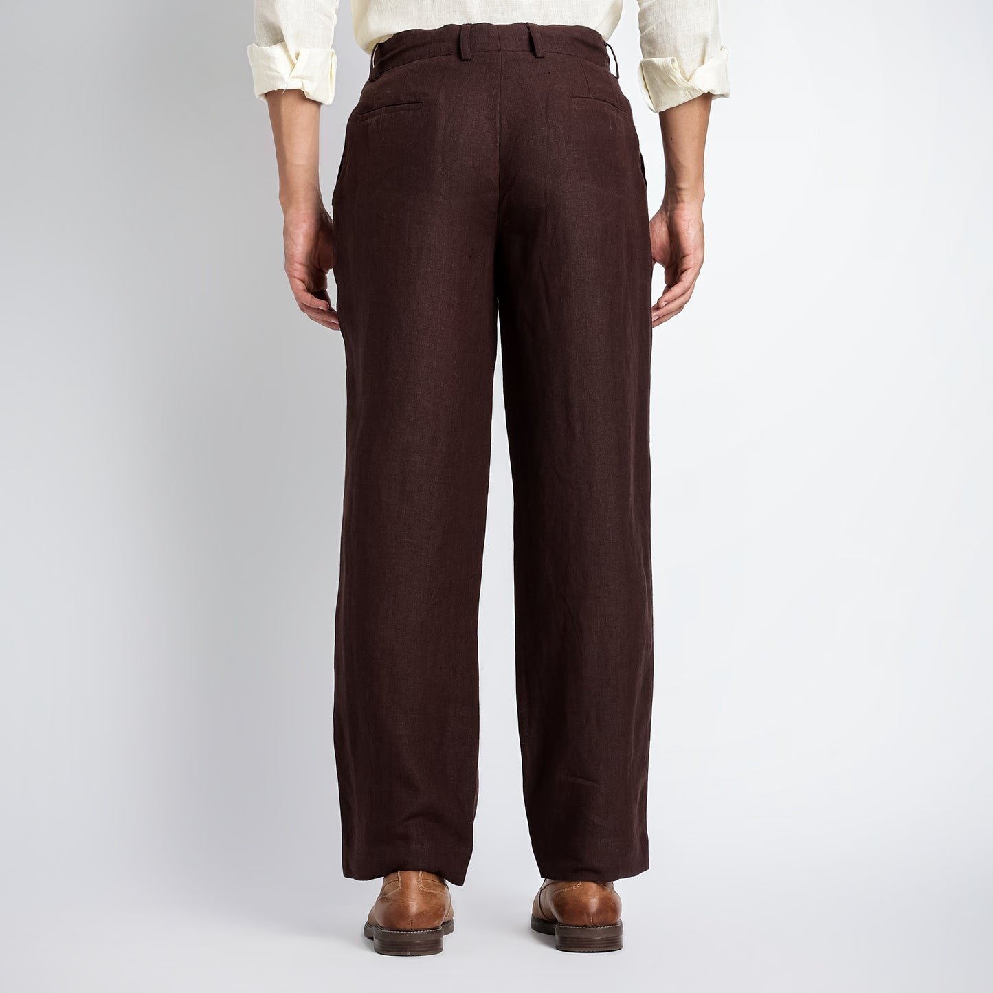 Busan – Luxury Pleated Straight Fit Pure Linen Trousers – Coffee