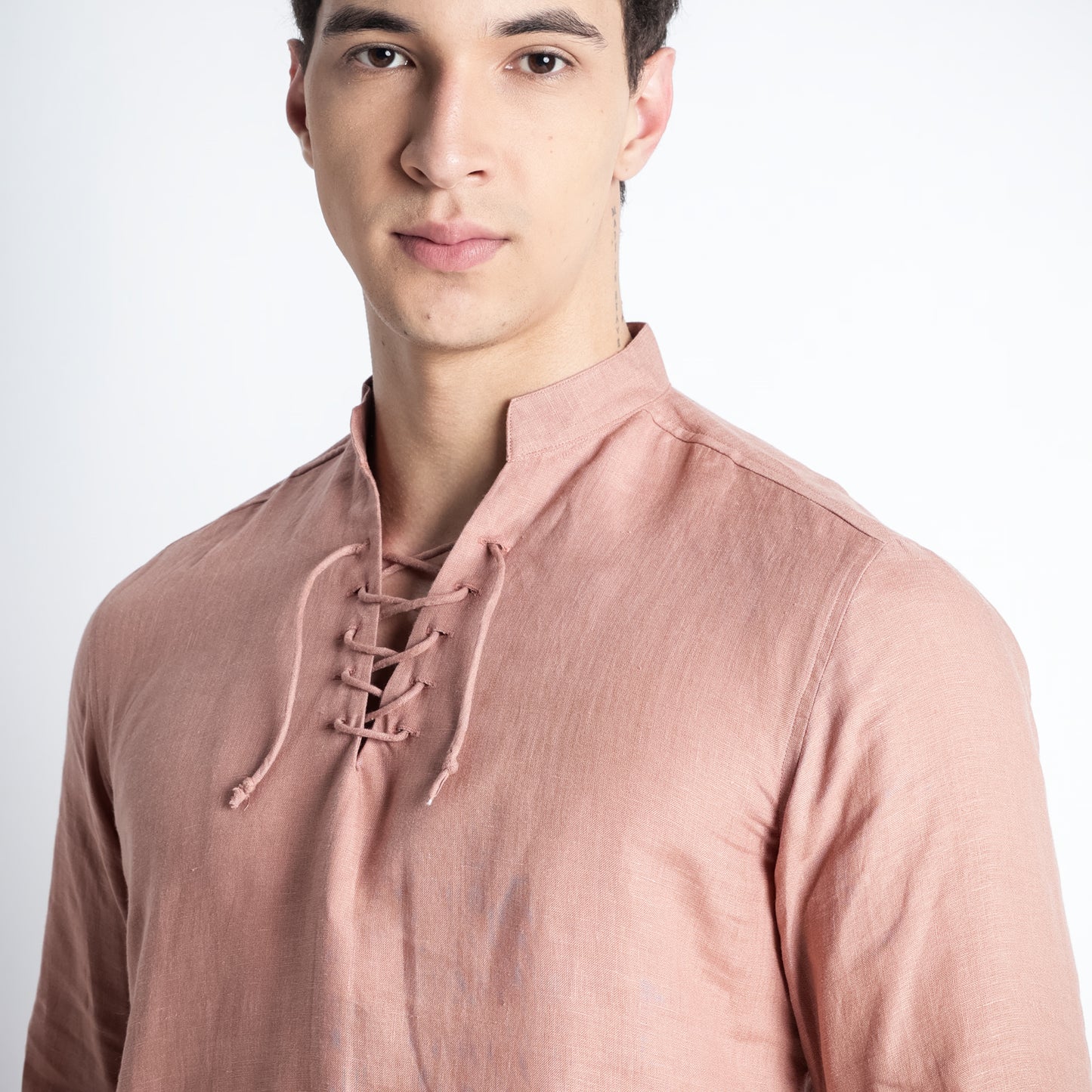 Cowboy – Premium Lace-Up Henley Linen Shirt – Clay