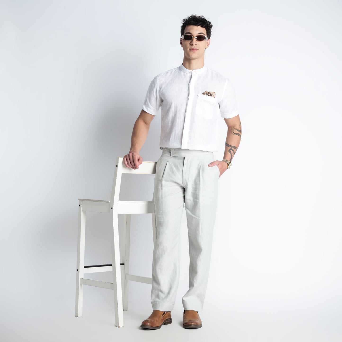 Regent – Tailored Gurkha Linen Trousers – Celesta