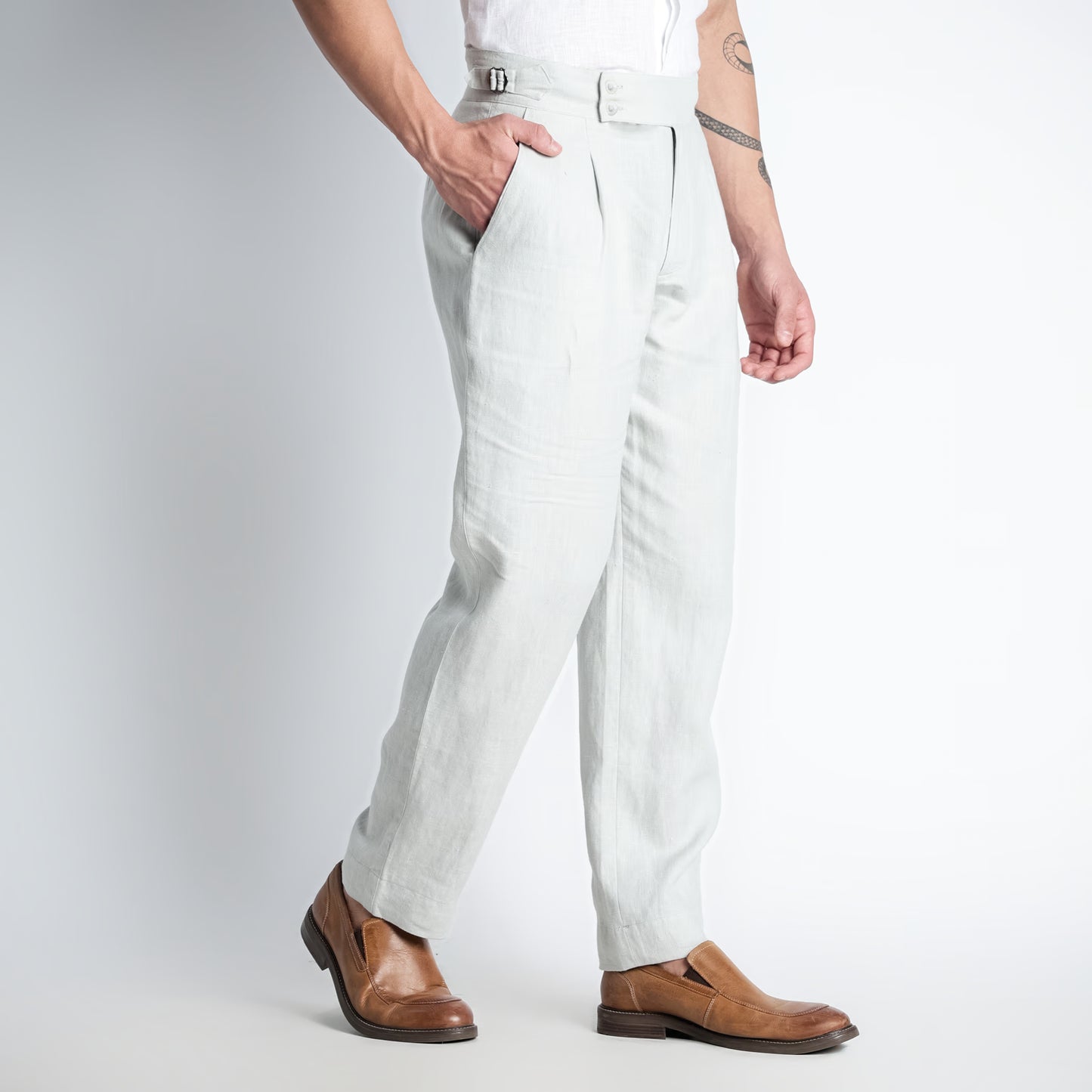 Regent – Tailored Gurkha Linen Trousers – Celesta