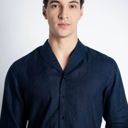 Serpent – Premium Shawl Collar Linen Shirt – Indigo