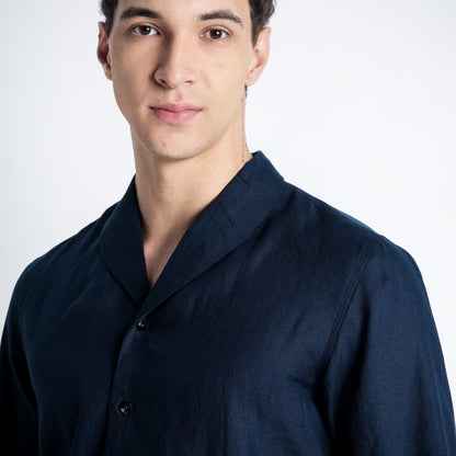Serpent – Premium Shawl Collar Linen Shirt – Indigo
