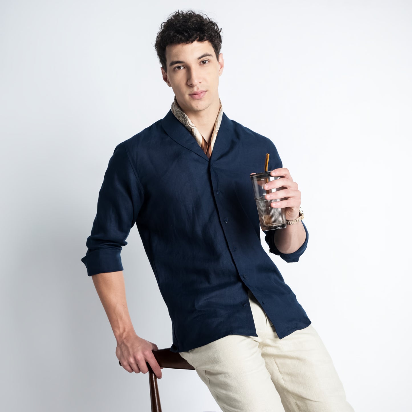 Serpent – Premium Shawl Collar Linen Shirt – Indigo