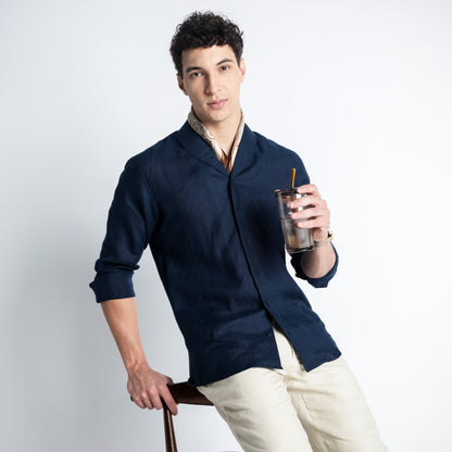 Serpent – Premium Shawl Collar Linen Shirt – Indigo
