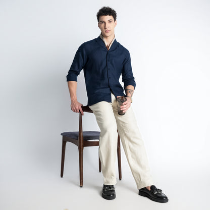 Serpent – Premium Shawl Collar Linen Shirt – Indigo