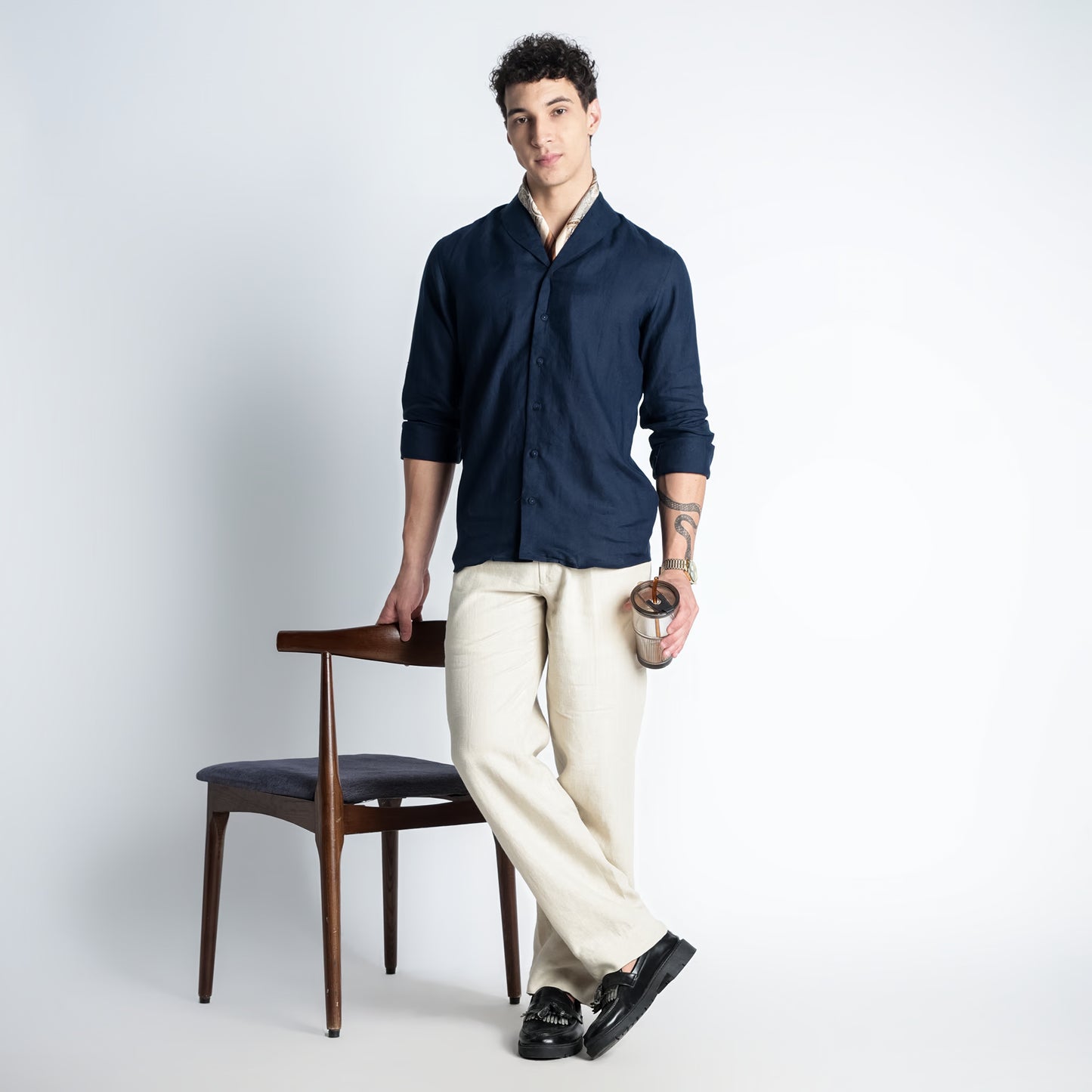 Serpent – Premium Shawl Collar Linen Shirt – Indigo