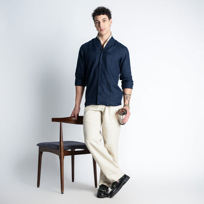 Serpent – Premium Shawl Collar Linen Shirt – Indigo