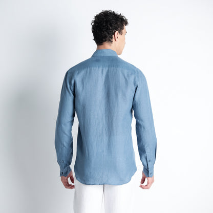 Texas – Classic American Double Pocket Linen Shirt – Steel Blue