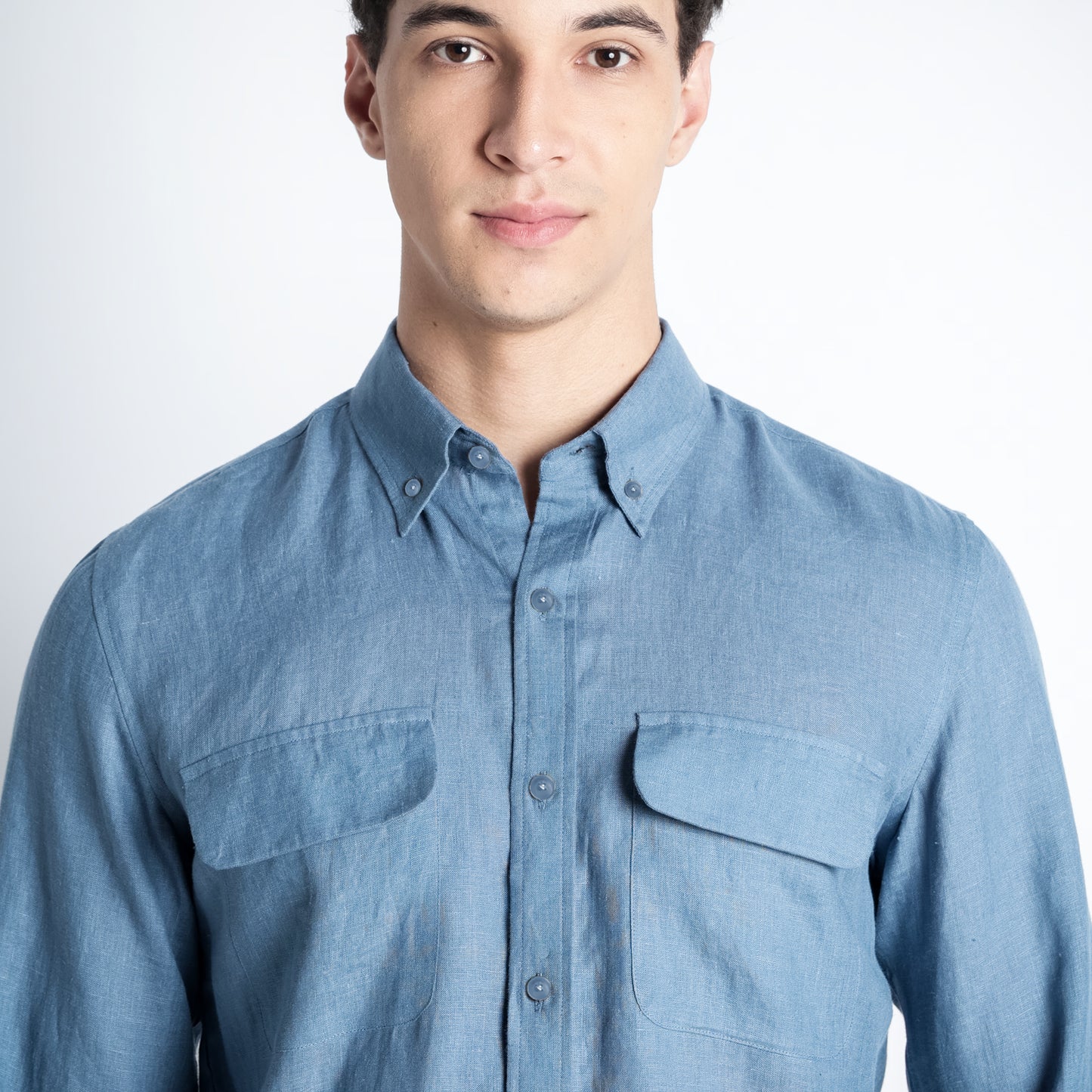 Texas – Classic American Double Pocket Linen Shirt – Steel Blue