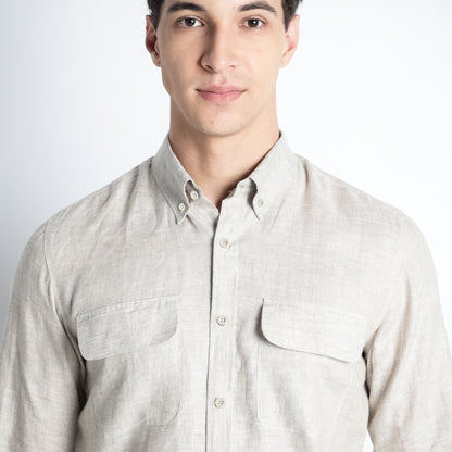 Texas – Classic American Double Pocket Linen Shirt – Sand