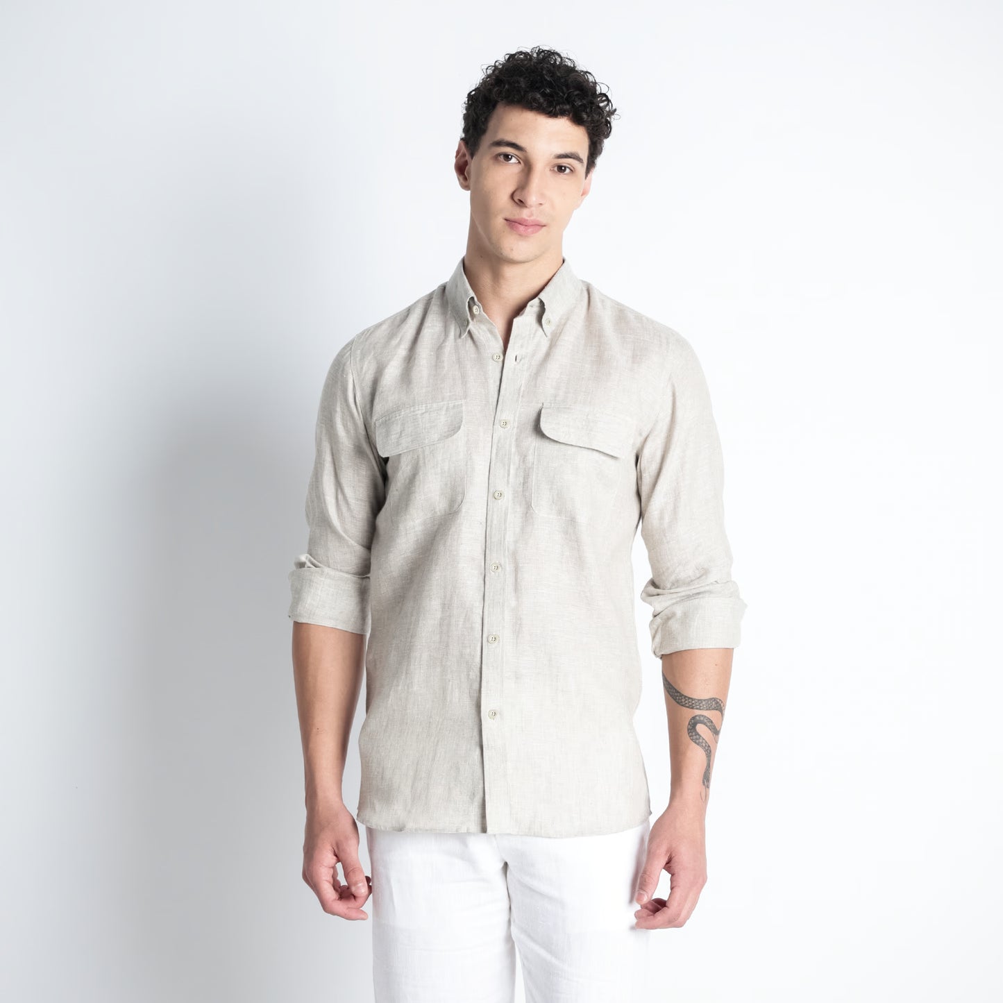 Texas – Classic American Double Pocket Linen Shirt – Sand
