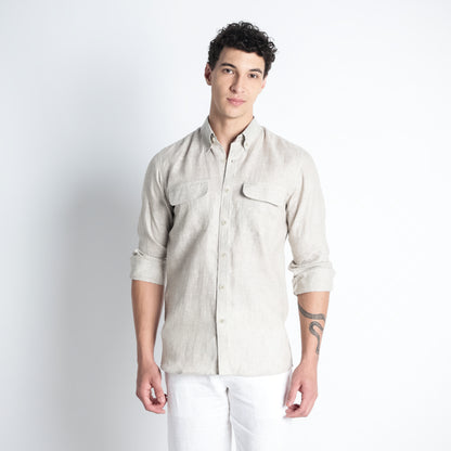 Texas – Classic American Double Pocket Linen Shirt – Sand