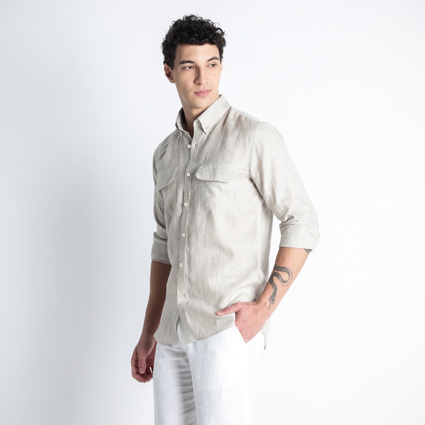 Texas – Classic American Double Pocket Linen Shirt – Sand