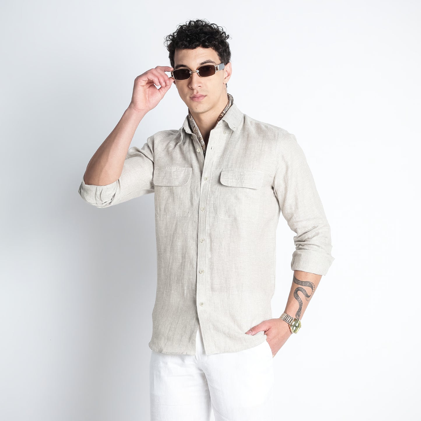 Texas – Classic American Double Pocket Linen Shirt – Sand