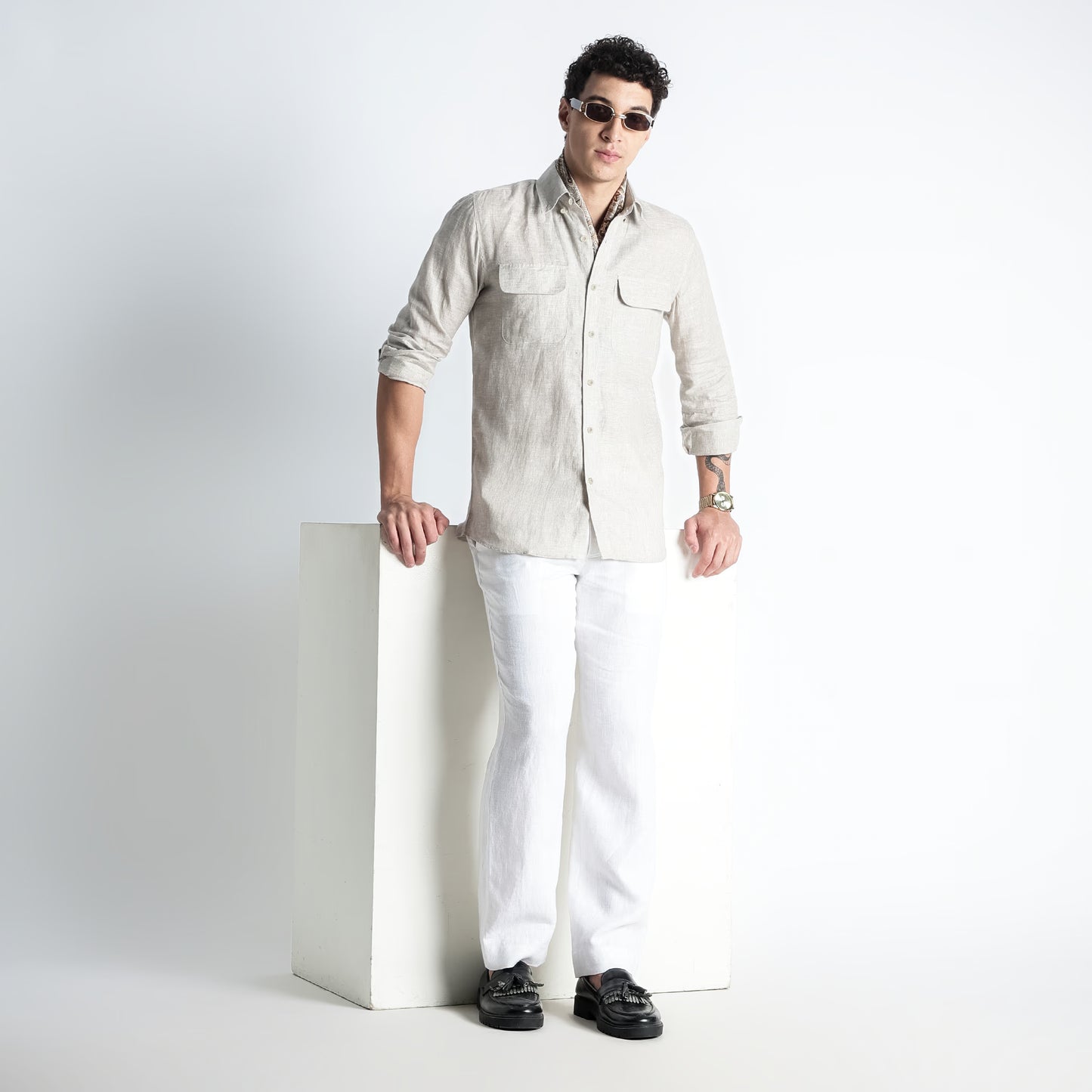 Texas – Classic American Double Pocket Linen Shirt – Sand
