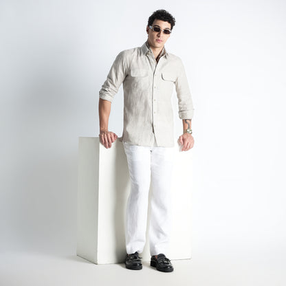 Texas – Classic American Double Pocket Linen Shirt – Sand