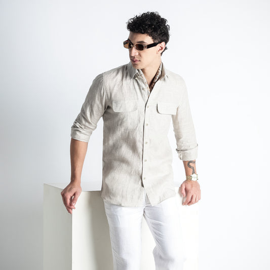 Texas – Classic American Double Pocket Linen Shirt – Sand