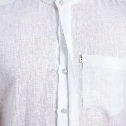 Linho – Luxury Band Collar Concealed Placket 100% Pure Linen Shirt – Blanc