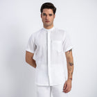 Linho – Luxury Band Collar Concealed Placket 100% Pure Linen Shirt – Blanc