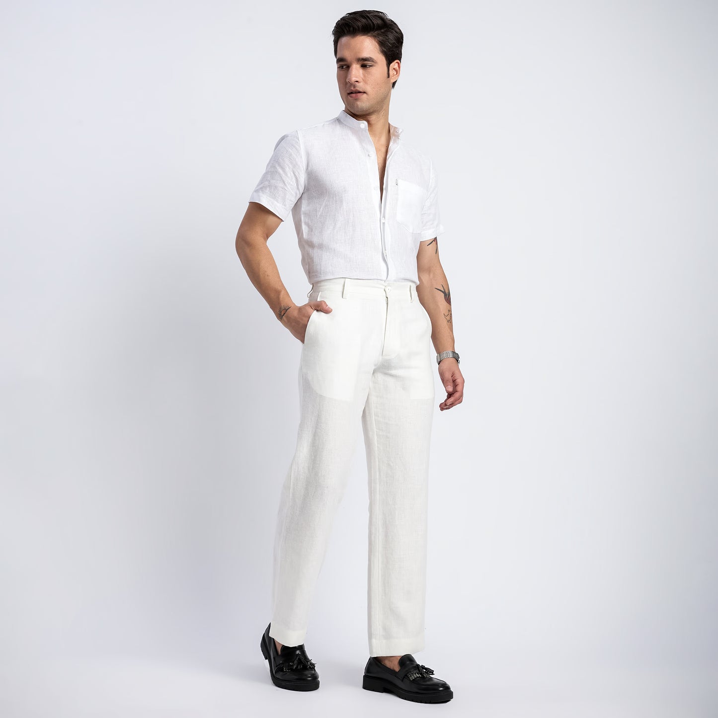 Beijing – Luxury Classic Straight Fit Pure Linen Trousers – Blanc