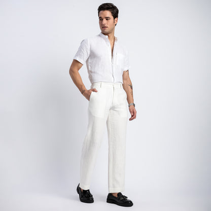Beijing – Luxury Classic Straight Fit Pure Linen Trousers – Blanc