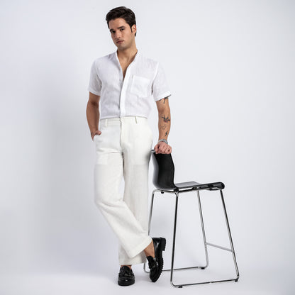 Beijing – Luxury Classic Straight Fit Pure Linen Trousers – Blanc