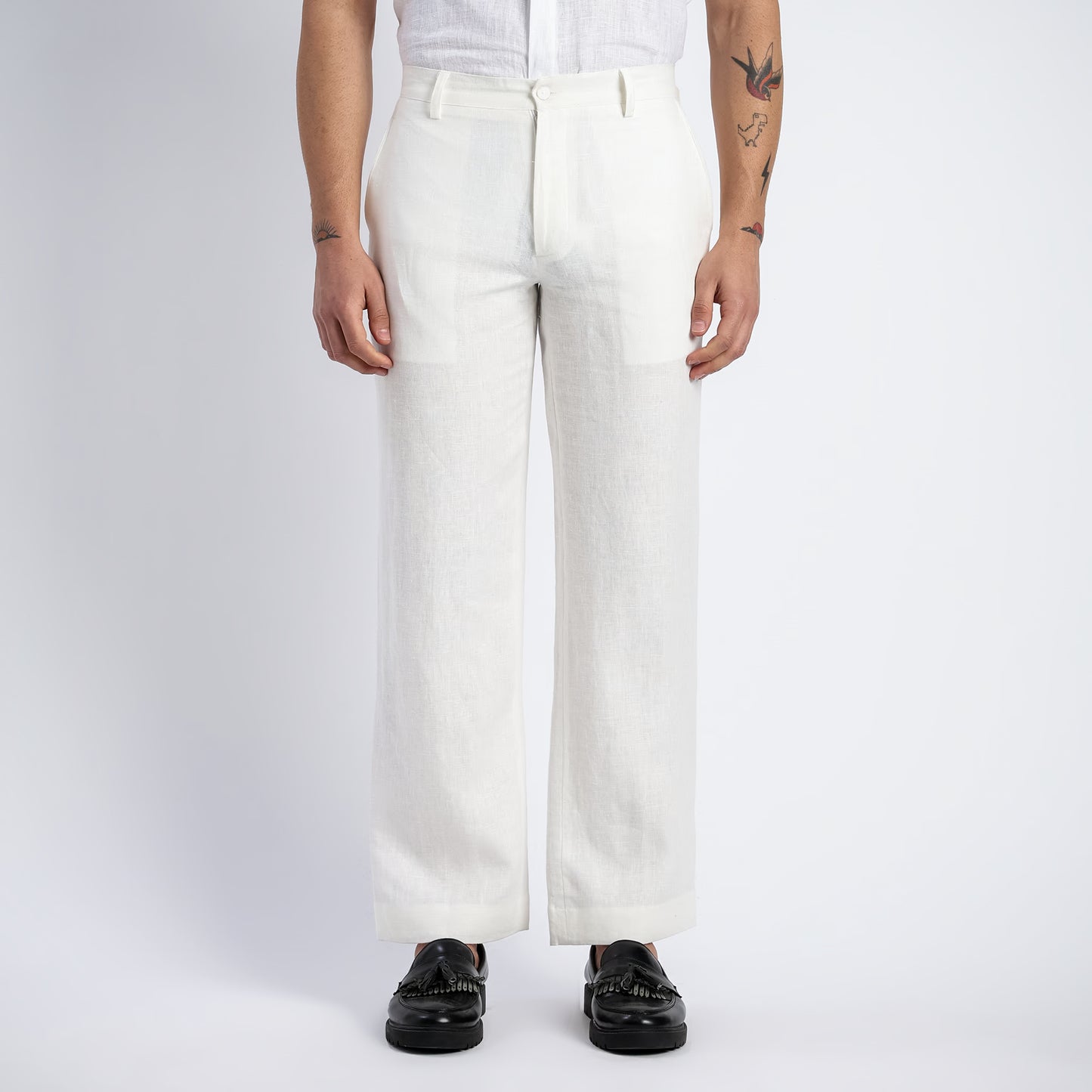 Beijing – Luxury Classic Straight Fit Pure Linen Trousers – Blanc
