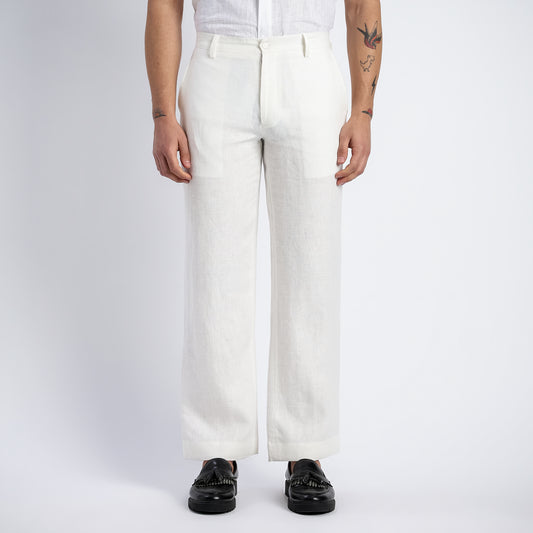 Beijing – Luxury Classic Straight Fit Pure Linen Trousers – Blanc