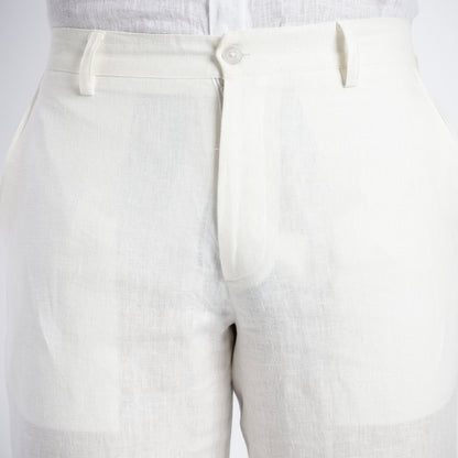 Beijing – Luxury Classic Straight Fit Pure Linen Trousers – Blanc