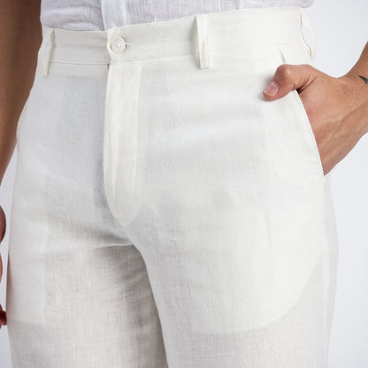 Beijing – Luxury Classic Straight Fit Pure Linen Trousers – Blanc