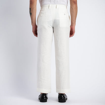 Beijing – Luxury Classic Straight Fit Pure Linen Trousers – Blanc