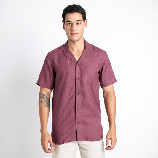 Riviera – Resort Collar Linen Shirt – Wine