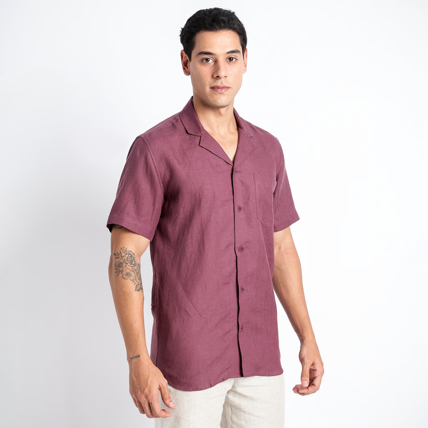 Riviera – Resort Collar Linen Shirt – Wine
