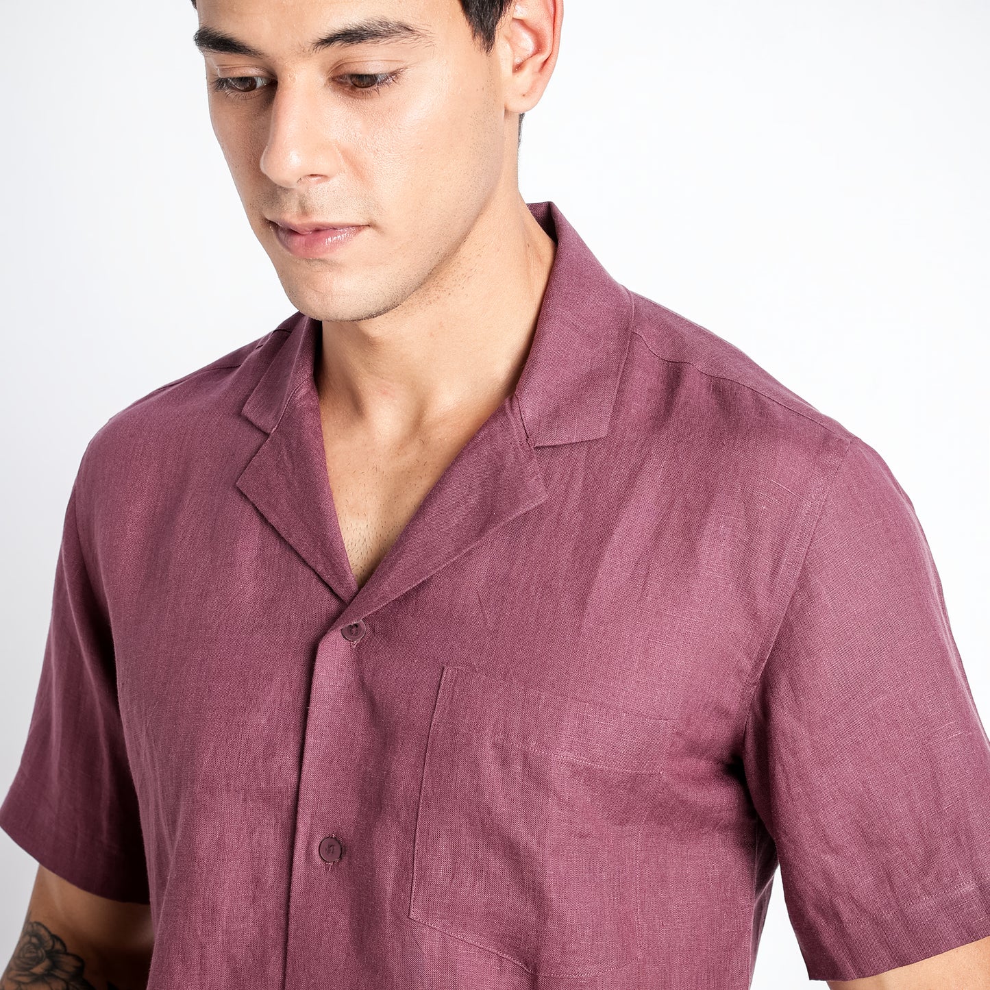 Riviera – Resort Collar Linen Shirt – Wine