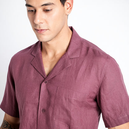 Riviera – Resort Collar Linen Shirt – Wine